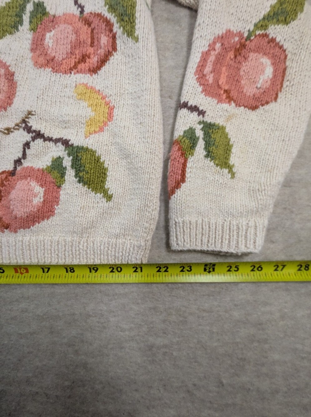 Vintage Fruit Peaches Knit Cardigan Linen Talbots Jacquard Cotton Rare Unique XL - Picture 8 of 12